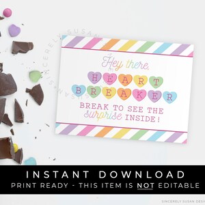 Instant Download Printable Valentine&#39;s Day Giant Breakable Chocolate Smash Heart Box Label Tag, Surprise Inside Chocolate Heart, #218ID VIP