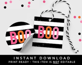 Instant Download BOO Halloween Tag Printable, Ghost Pink Halloween Cookie Tag, Spooky Party Favor Treat Bag Tag, #174AID VIP