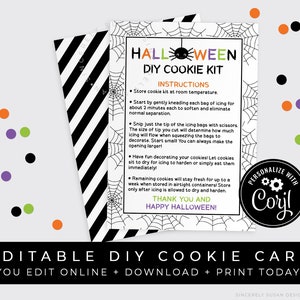 CUSTOMIZABLE Spider Halloween DIY Cookie Kit Instructions Printable Card, Cute Spider Web Halloween Cookie Decorating Kit, Corjl #167B VIP