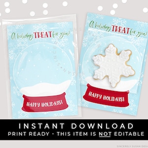 Descarga instantánea Holiday Snow Globe Mini Cookie Card Imprimible, Felices Fiestas Mini Cookies Treat Card Cookie Packaging 3.5 x 5" 189HHID VIP