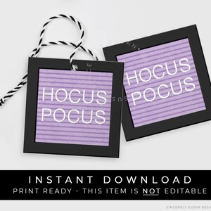 即時ダウンロード Hocus Pocus ハロウィンレターボード クッキータグ、印刷可能な紫色のハロウィンパーティー記念メッセージボード、#176HID VIP