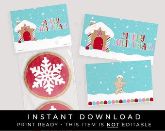 Instant Download Gingerbread House Cookie Bag Topper Printable, Holiday Cookies Merry Christmas Gift Treat Bag Topper, #203AID VIP