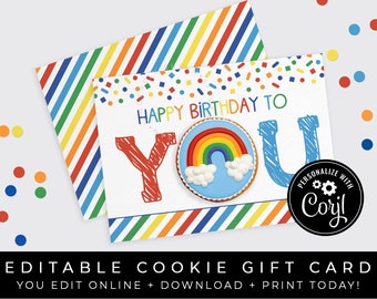 CUSTOMIZABLE Happy Birthday Mini Cookie Cards, Rainbow Confetti Birthday Party Gift Personalized Printable Cookie Packaging, Corjl #124B VIP