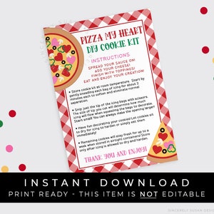 Sofortiger Download Valentine Pizza My Heart DIY Cookie Kit Anleitung Druckbare Karte, Pizza Parlour Cookie Decorating Kit Card, #223AID VIP