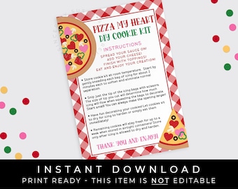 Sofortiger Download Valentine Pizza My Heart DIY Cookie Kit Anleitung Druckbare Karte, Pizza Parlour Cookie Decorating Kit Card, #223AID VIP