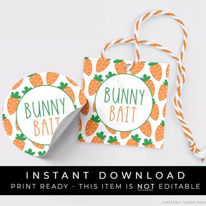 Instant Download Easter Bunny Bait Carrot Cookie Tag or Sticker, Rabbit or Carrot Mini Cookie Printable 2" Inch Spring Tag, #106AID VIP