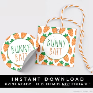 Étiquette à biscuits carottes appât lapin de Pâques à téléchargement immédiat ou autocollant, Mini biscuit lapin ou carotte imprimable 2" étiquette printanière, #106AID VIP