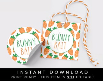Instant Download Easter Bunny Bait Carrot Cookie Tag or Sticker, Rabbit or Carrot Mini Cookie Printable 2" Inch Spring Tag, #106AID VIP