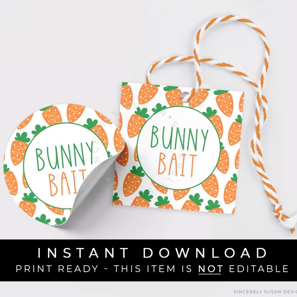 Instant Download Easter Bunny Bait Carrot Cookie Tag or Sticker, Rabbit or Carrot Mini Cookie Printable 2" Inch Spring Tag, #106AID VIP