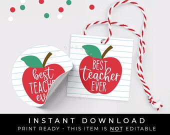 Instant Download Best Teacher Ever Apple Teacher Appreciation Gift Tag Printable, School Teacher Thank You Cookie Tag Sticker, #260DID VIP