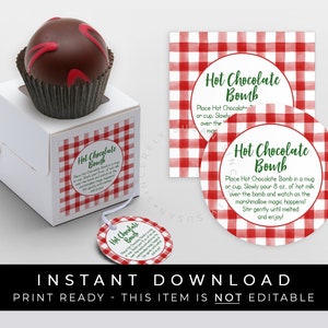 Instant Download Christmas Hot Chocolate Bomb Tag, Red Gingham Printable Holiday Bomb Directions Instructions Checkered Gift Tag #185CID VIP