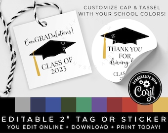 CUSTOMIZABLE Graduation Gift Tag Printable, Class of 2023 Personalized School Colors, Drive By Parade Cookie Tag Quarantine, Corjl #121 VIP
