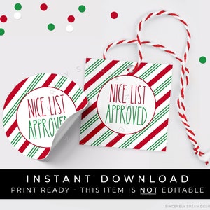 Schöne Liste genehmigt Cookie Tag, süße Liste des Weihnachtsmanns Weihnachten Candy Cane Streifen Weihnachten Geschenkanhänger, #196EID VIP