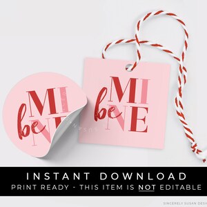 Instant Download BE MINE Modern Valentine&#39;s Day Cookie Tag, Valentine Be Mine Cookie Tag, Pink Valentine Gift Tag, #228CID VIP