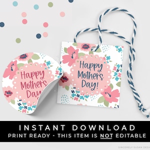 Descarga instantánea Etiqueta de regalo floral del día de la madre feliz imprimible, idea de regalo de etiqueta de galleta del día de la madre de flores rosas para mamá, #265WAID VIP