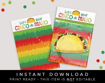 Instant Download Lets Taco Bout Cinco de Mayo Cookie Card Printable, 5th of May Mexican Holiday Piñata Fiesta Cookie Backer, #133CPID VIP
