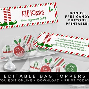 CUSTOMIZABLE Elf Kisses Bag Topper Printable, Personalized Elf ...