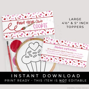 Instant Download Large Valentine Paint Your Own Cookie Bag Topper Printable, Red Pink Hearts Love PYO Cookie Toppers Favor Bag, #226BID VIP