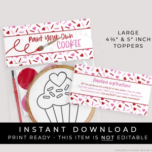 Instant Download grote Valentijn verf je eigen Cookie Bag Topper afdrukbare, rood roze harten liefde PYO Cookie Toppers gunst tas, #226BID VIP
