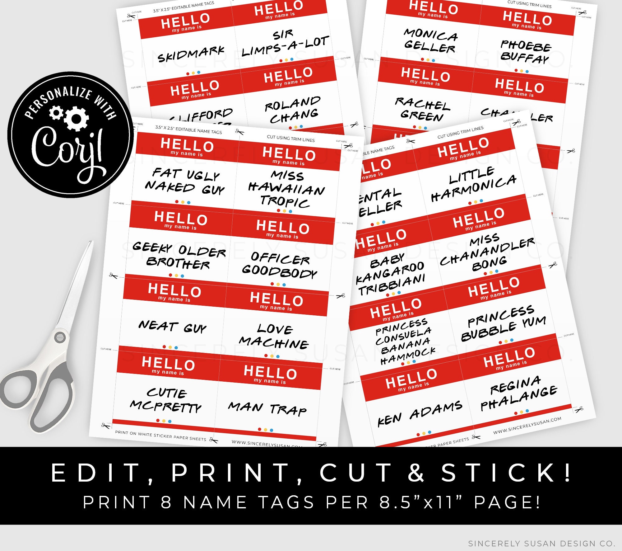 Friends Party Name Tag Sticker Favor Hello My Name Is Funny Etsy