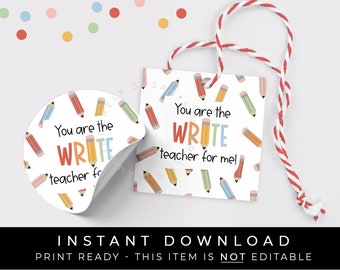 Instant Download Write Teacher Back to School Pencil Cookie Tag, New School Year BTS Treat Gift Tag, #296DID VIP