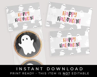 Sofortiger Download Geist Halloween Tasche Topper, Pink Happy Halloween Geist Boo druckbare Mini Cookie Topper Grau, #156GID VIP