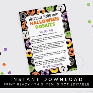 Instructions pour kit de biscuits DIY Halloween donuts à téléchargement immédiat carte imprimable, kit de décoration de biscuits décorez votre propre beignet, # 183BID VIP