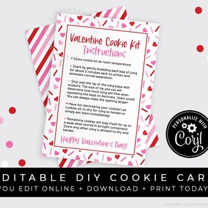 CUSTOMIZABLE Valentine DIY Cookie Kit Instructions Printable Card, Decorate Your Own Valentine Heart Cookie Decorating Kit, #226A VIP