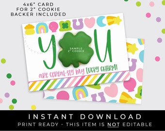 Instant Download St. Patrick's Day YOU Are Cereal-sly My Lucky Charm Printable Card, Marshmallow Shamrock Clover Cookie 4x6 Card, 101AID VIP
