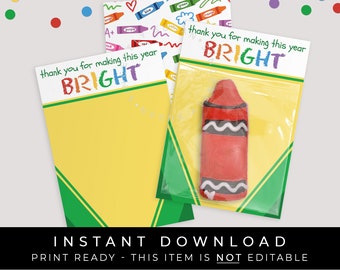 Instant Download Crayon Teacher Appreciation Cookie Card Printable, Bright Year Thank You School Teacher Coloring Cookie Backer, #262AID VIP