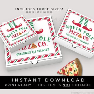 Instant Download Mini North Pole Pizza Co. Pizza Box Label, Overnight Elf Delivery Pizza Cookie Tag Sticker Christmas Printable, #191APZ VIP