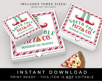 Instant Download Mini North Pole Pizza Co. Pizza Box Label, Overnight Elf Delivery Pizza Cookie Tag Sticker Christmas Printable, #191APZ VIP