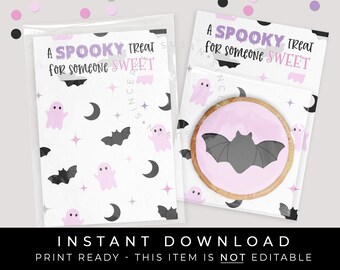 Instant Download Halloween Cookie Card Printable, Spooky Treat for Someone Sweet Mini Cookies Bat Moon Ghost, #175AID VIP