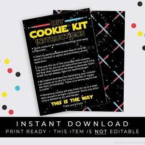 Instant Download Galaxy Stars Space Wars Cookie Kit Instructions Printable Card, May 4th Cookie Decorating Kit 3.5&quot; x 5&quot; Card, #114CBID VIP
