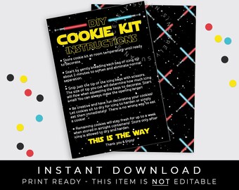 Instant Download Galaxy Stars Space Wars Cookie Kit Instructions Printable Card, May 4th Cookie Decorating Kit 3.5" x 5" Card, #114CBID VIP