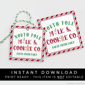 Instant Download North Pole Milk & Cookie Co. Tag Printable, Mini Cookies from Santa or Elf Tag, Christmas Cookie Gift Tag, #216DID VIP