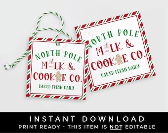 Instant Download North Pole Milk & Cookie Co. Tag Printable, Mini Cookies from Santa or Elf Tag, Christmas Cookie Gift Tag, #216DID VIP