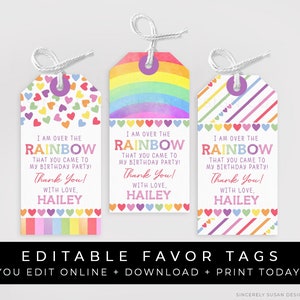 Rainbow Birthday Favor Tags Printable Thank You Gift Tag Editable Rainbow Party Decorations Instant Digital Template Download, Corjl #016