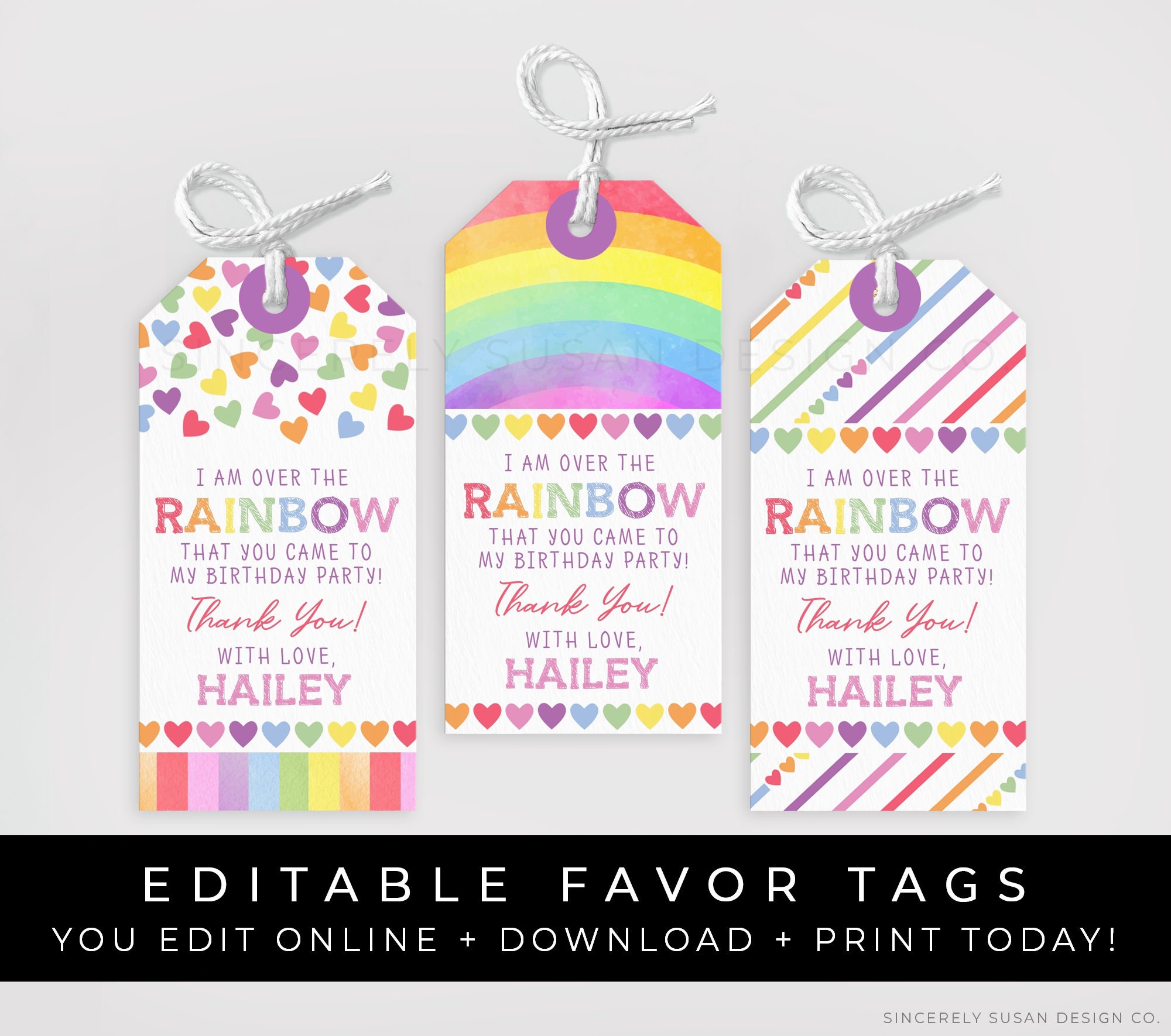 Rainbow Thank You Tags, Rainbow Party Favors, Printable
