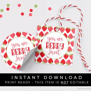 Étiquette-cadeau You Are Berry Sweet rouge fraise à téléchargement immédiat, Étiquette-cadeau Biscuit aux fraises d'été, #190R1ID VIP