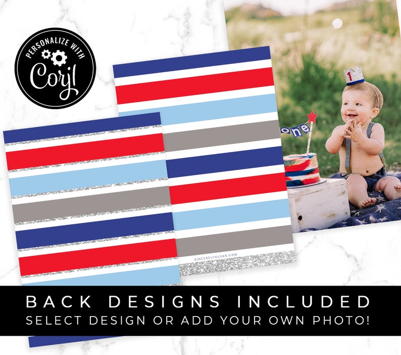 First Birthday Firecracker Invitation 4th of July Patriotic Stars Stripes Red White & Blue Template Download Printable Invite Corjl 058A image 3