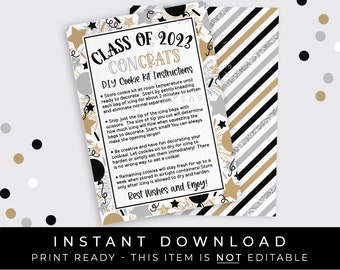 Instant Download Graduation Cookie Kit Instructions Printable Card, Class of 2023 Graduate Sugar Cookie Decorating Kit, #263ID VIP