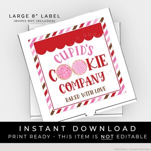 Instant Download 8 inch Cupid&#39;s Cookie Company Pizza Box Label, Valentine&#39;s Day Cookie Kit Box Sticker Square Tag Printable, #230BID VIP