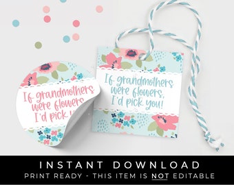 Instant Download Floral Mother's Day Grandmother Cookie Tag Printable, If Grandmothers Were Flowers I'd Pick You Gift Tag, #265GID VIP