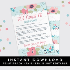 Carte d'instructions pour kit de biscuits floraux bricolage à téléchargement instantané imprimable, instructions pour kit de décoration de biscuits fleurs printanières pastel, #265BID VIP