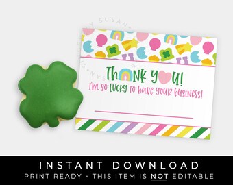 Instant Download St. Patrick's Day Lucky Thank You For Your Order Customer Name Card Tag, Rainbow Charms Cookie Order Pickup Tag, #101ID VIP