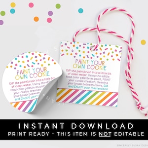 Sofortiger Download Malen Sie Ihre eigenen Keksanhänger, Regenbogen Konfetti Streusel, PYO Cookie Anleitung zum Ausdrucken, 5 cm Anhänger, #124APYOID VIP