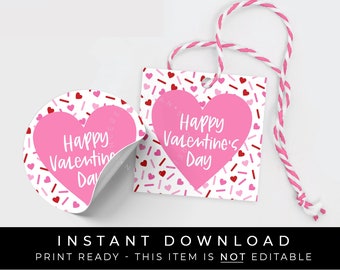 Instant Download Happy Valentine's Day Cookie Tag, Pink Red Heart Sprinkles Cookie Tag, Hearts Valentine Gift Tag, #226BID VIP