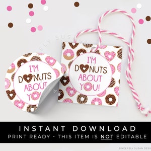 Instant Download Valentine Cookie Tag, Donuts About You Cookie Tag, Heart Donut Valentine's Day Gift Tag, #221AID VIP