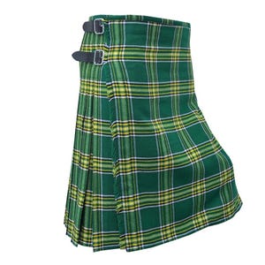 Handmade Scottish Utility Tartan Irish Green 8 Yard Kilt for Men Detachable Pockets 16 Oz Tartan Custom Made Traditional Highlander Kilt